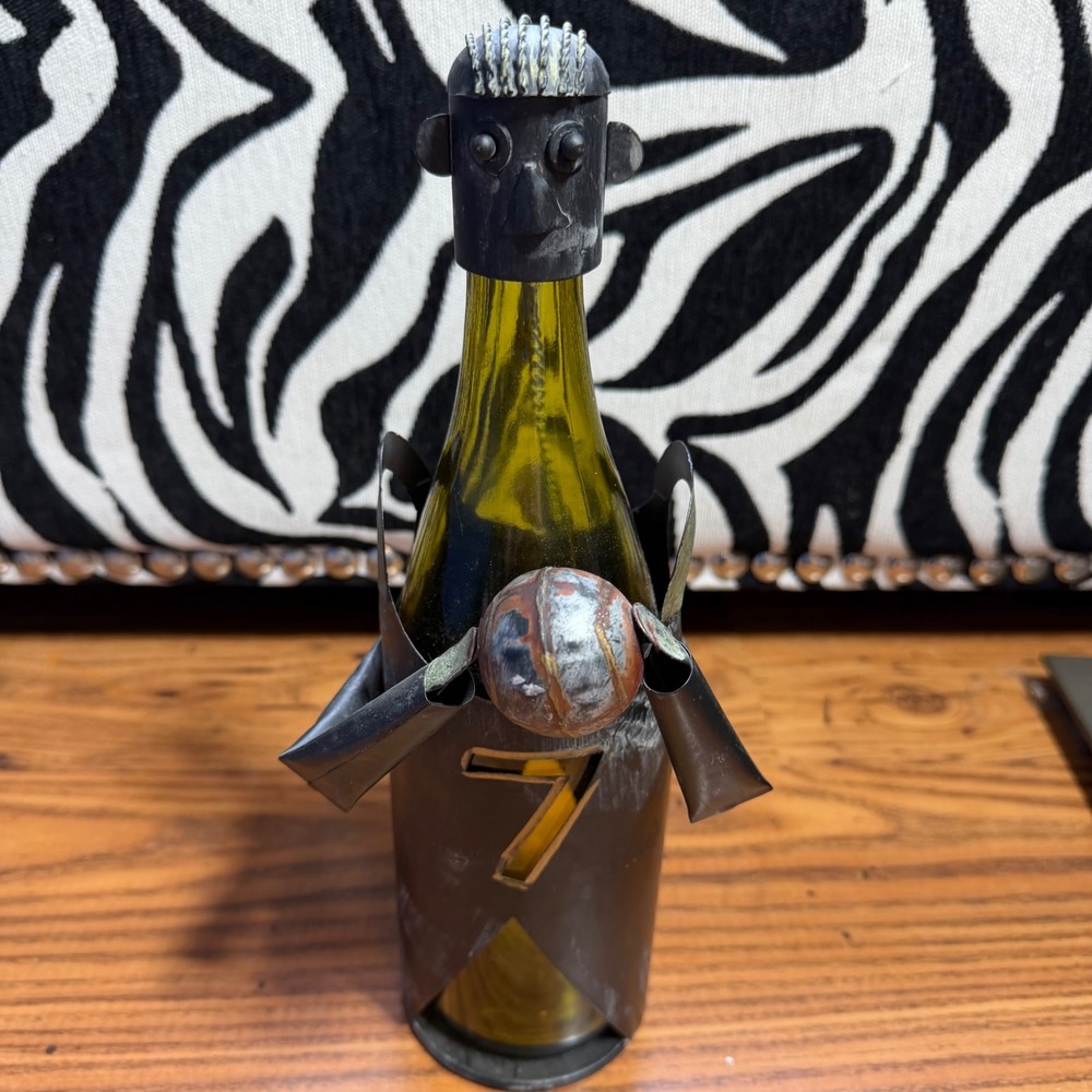 Vintage Metal Basketball Player Wine Bottle Caddy Holder Jersey 7 Sports Decor